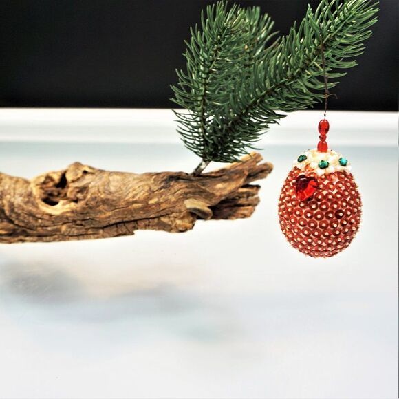 Christmas Ornament Sequined Jeweled Egg Vintage Tree Decoration - Picture 1 of 9